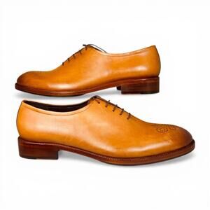 Lethato Tan Patina Medallion Toe Oxford Leather Shoes Wholecut US 12.5 13
